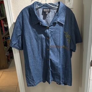 Excitation Casual Denim Shirt with Palm Embroidery L